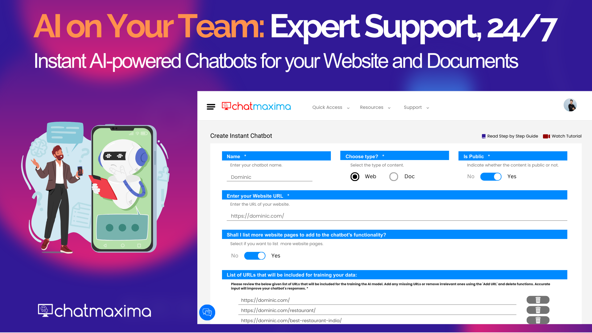 Dễ dàng tạo chatbot tùy chỉnh để tự động hóa tương tác với khách hàng và tạo khách hàng tiềm năng