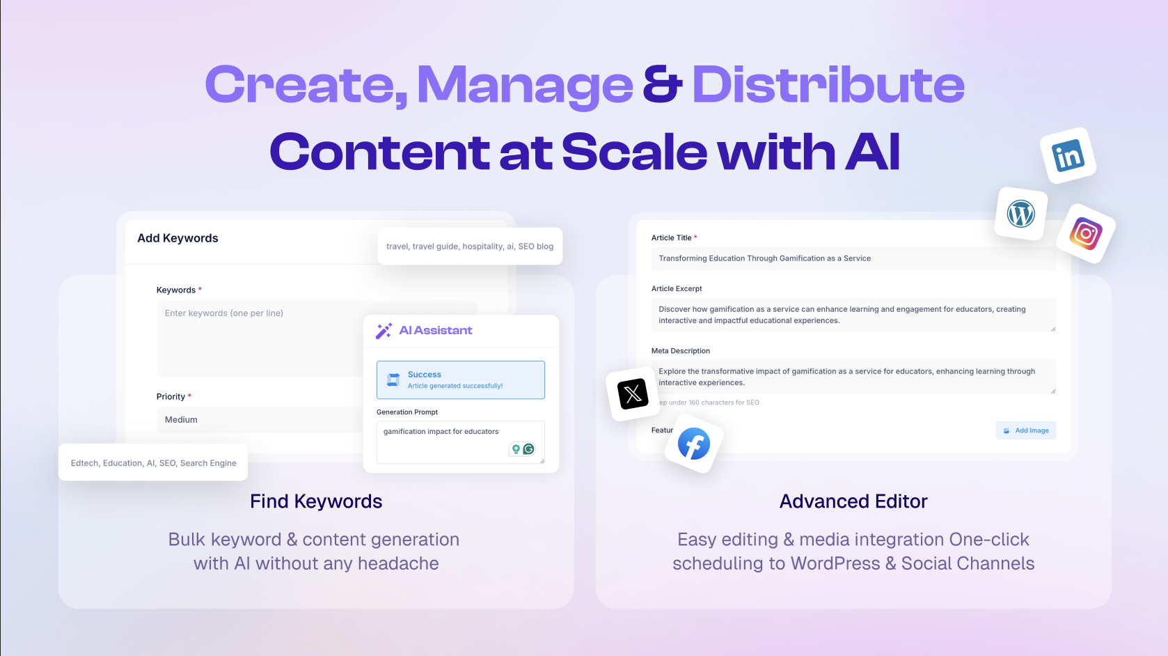 Người viết AI tạo các bài báo SEO về thương hiệu cho WordPress và phương tiện truyền thông xã hội